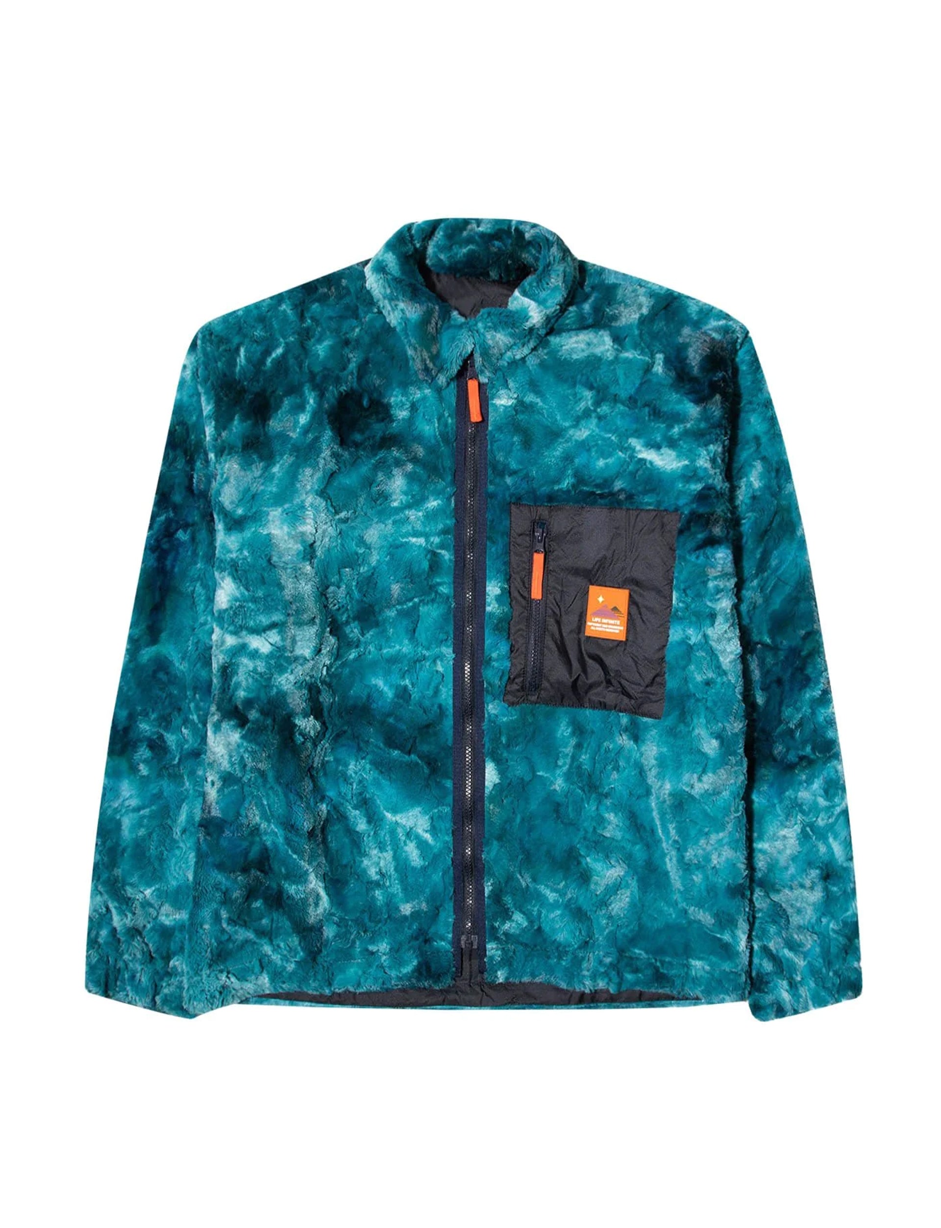 BRAIN DEAD FULLY REVERSIBLE ZIP FRONT FUR SHIRT JACKET - BLUE