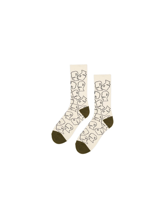 BRAIN DEAD LOGOHEAD CREW SOCKS - CREAM