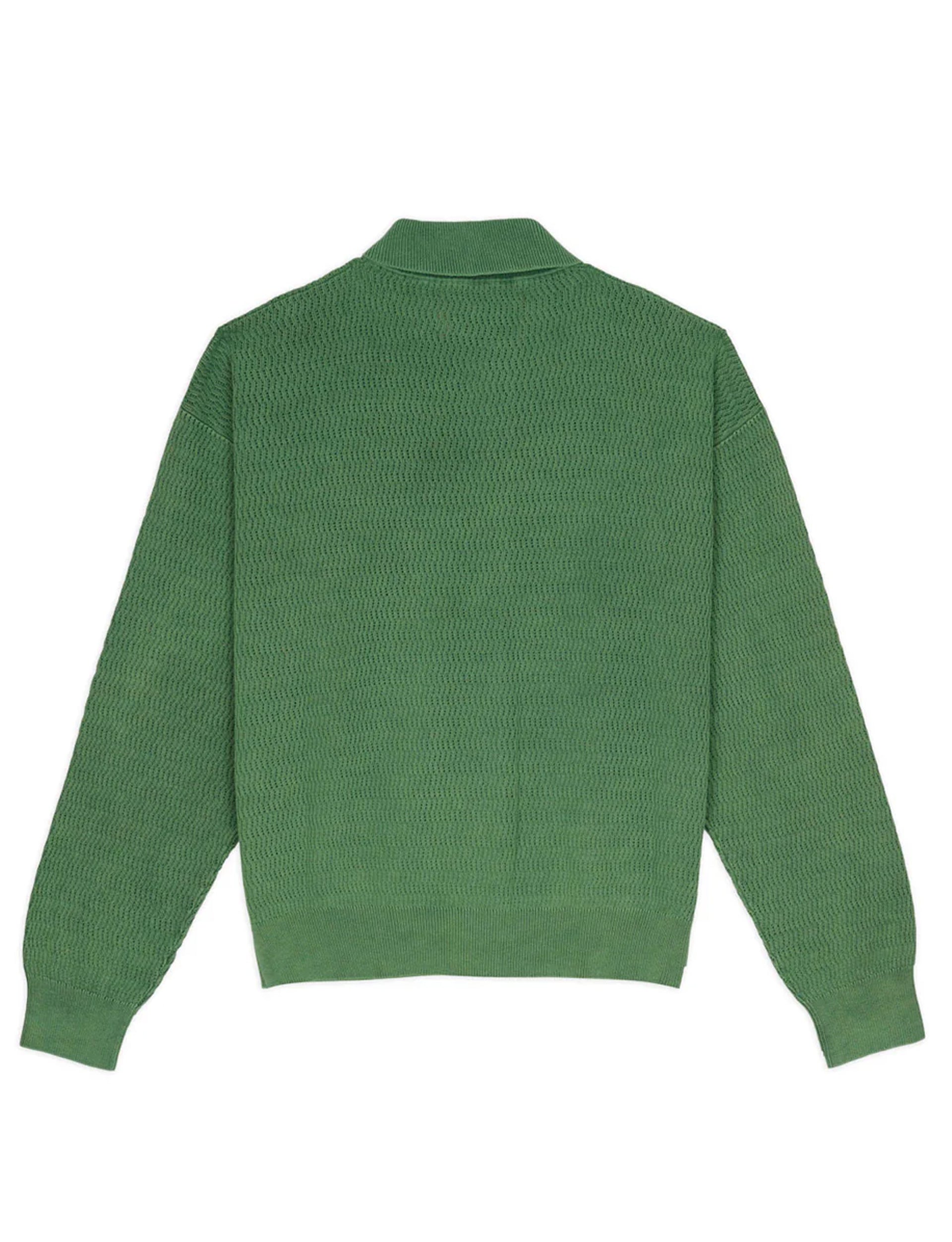 BRAIN DEAD PIGMENT DYE LONG SLEEVE POLO SWEATER GREEN