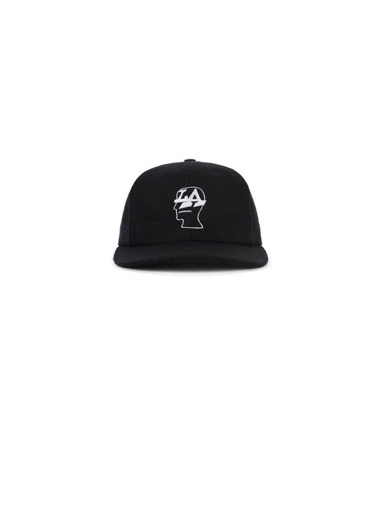 Brain Dead Wool Flannel LA Logo Head 6 Panel Hat - Black
