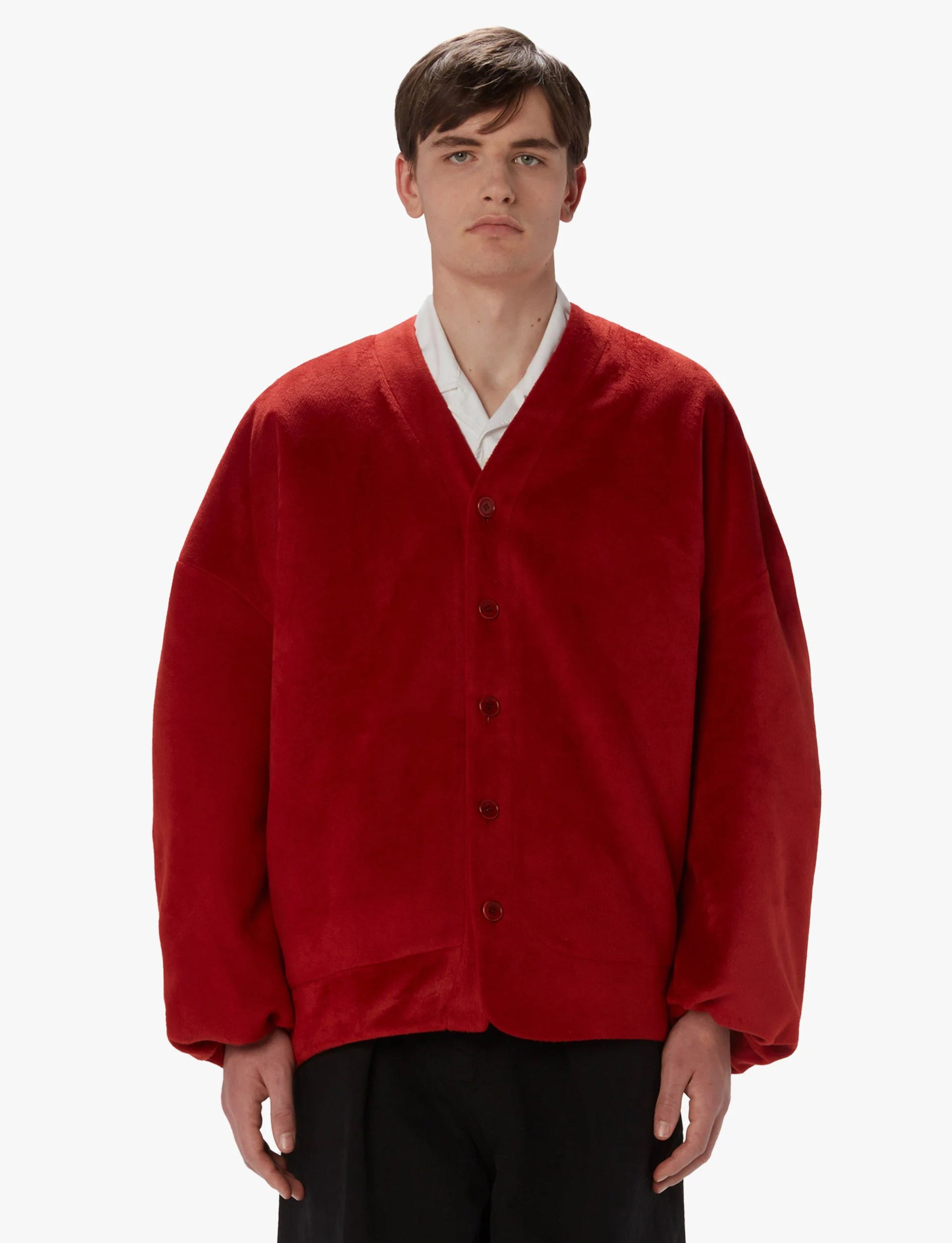 JW ANDERSON OVERSIZED V-NECK CARDIGAN RUST