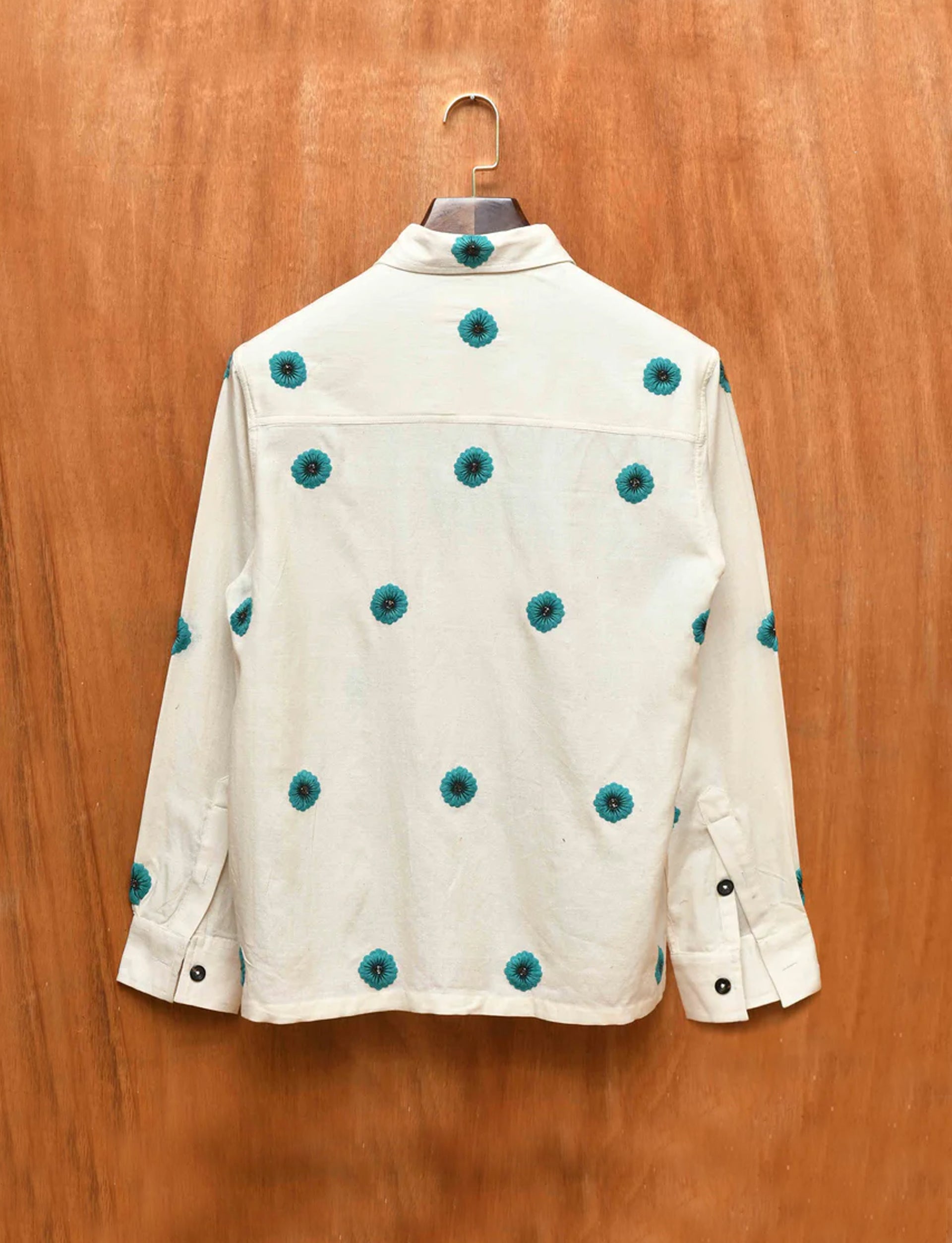 KARTIK RESEARCH SHIRT HAND EMBROIDERED TEAL FLOWERS