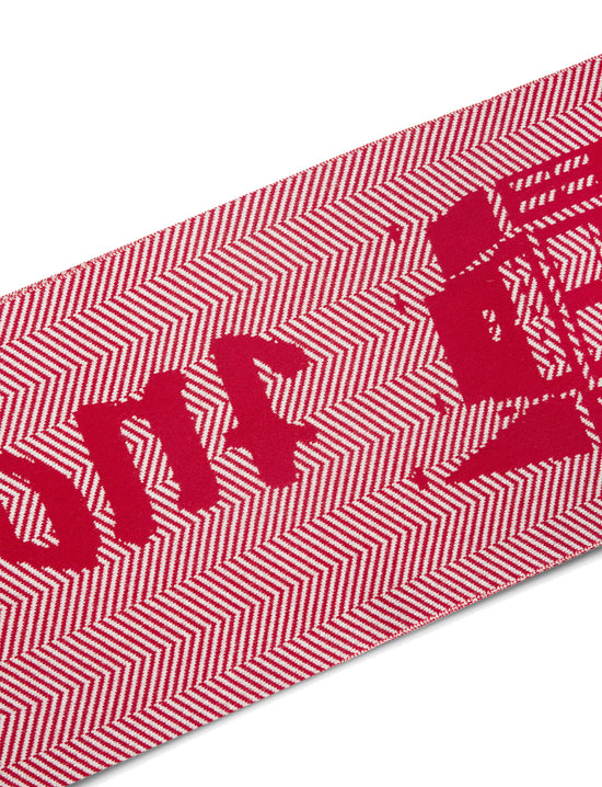 LATE CHECKOUT Red/White Herringbone Hotel Logo Scarf