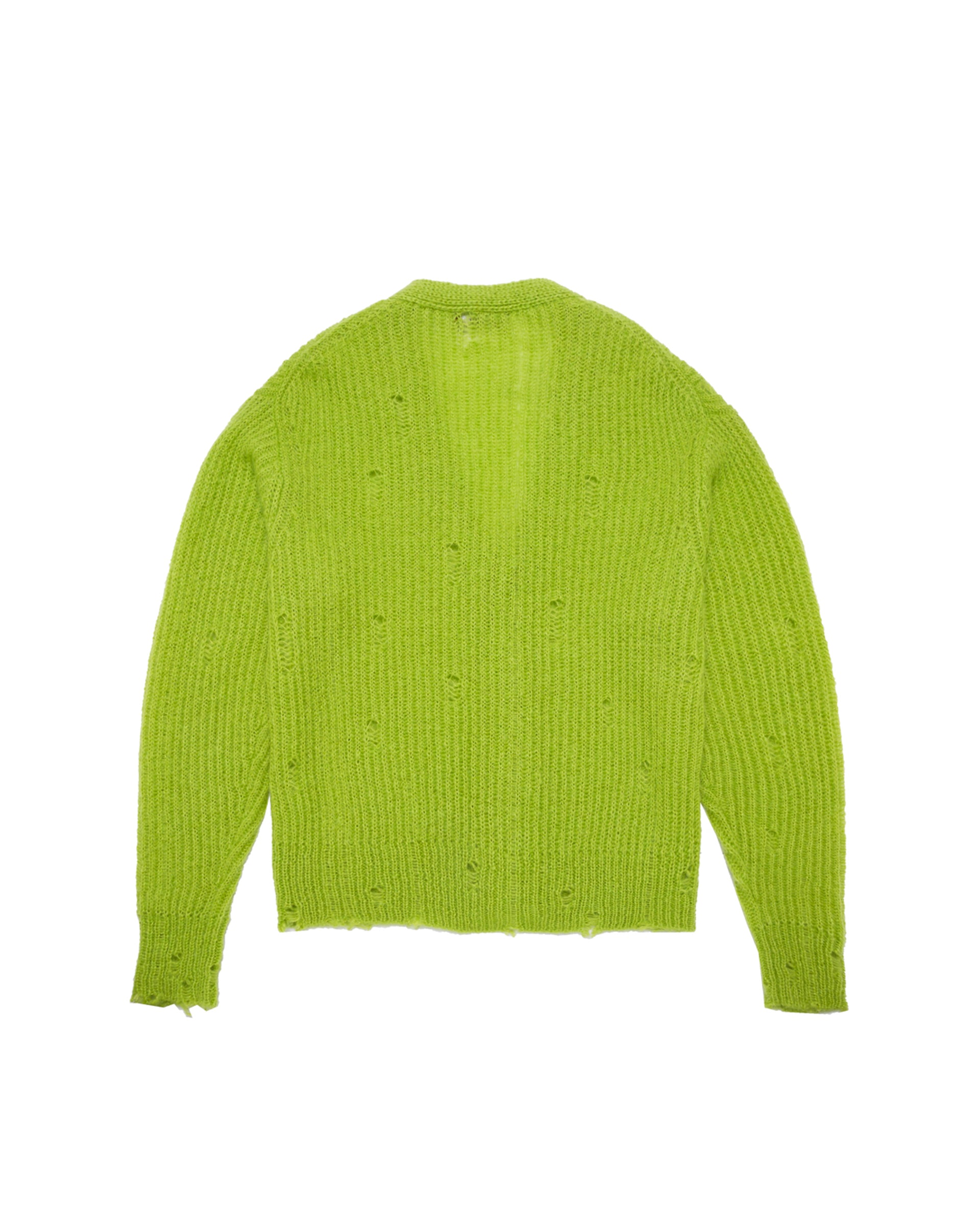 LATE CHECKOUT MOHAIR-BLEND CARDIGAN GREEN DISTRESSED