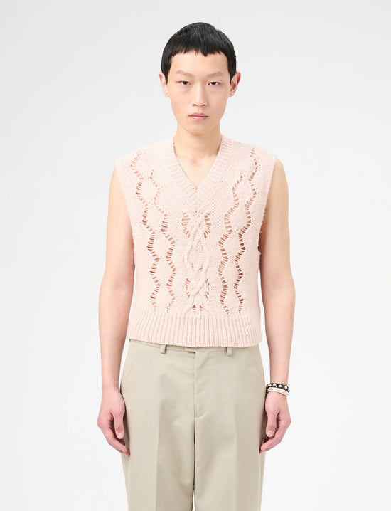 OUR LEGACY CABLE MICHIGAN TANK Delicate Pink Fisherman Wool