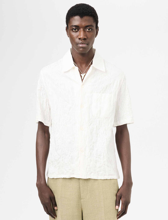 OUR LEGACY HEUSEN SHIRT SHORTSLEEVE White Flower Embroidery