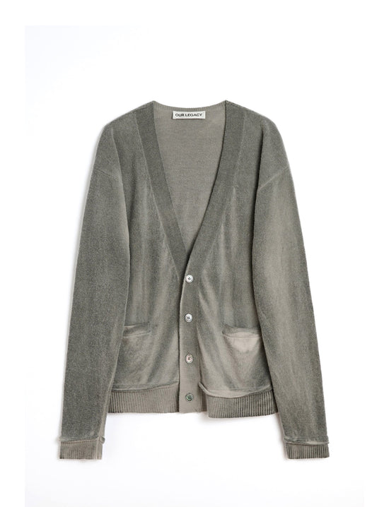 OUR LEGACY PARALLEL CARDIGAN Grey Spray Dye Cherub Wool