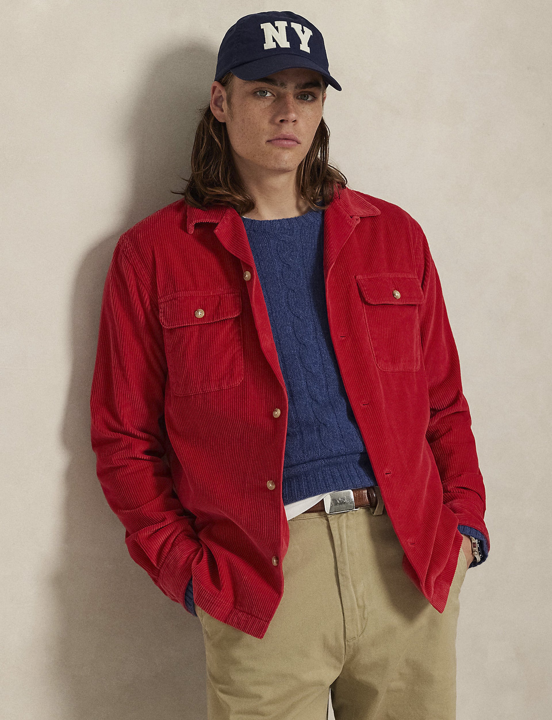 POLO RALPH LAUREN CLASSIC FIT CORDUROY CAMP SHIRT RED