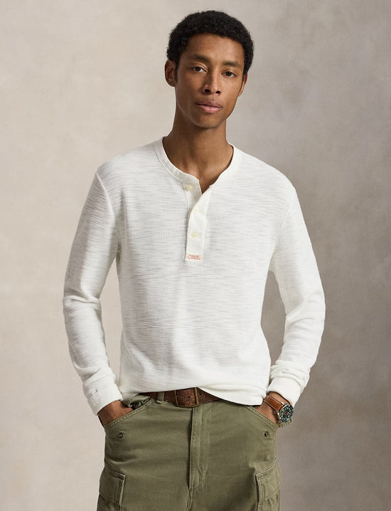 POLO RALPH LAUREN WAFFLE-KNIT HENLEY SHIRT WHITE