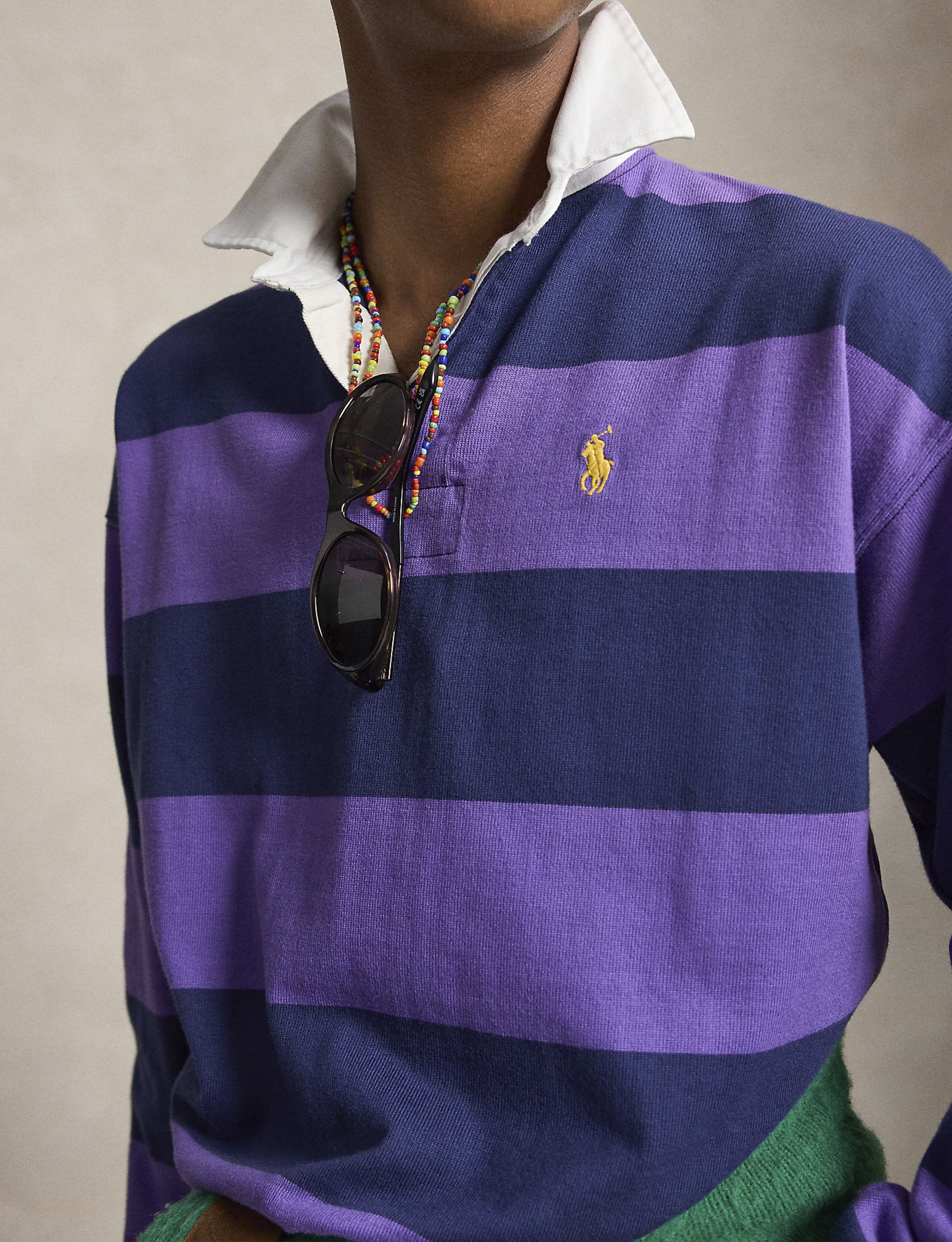 Polo Ralph Lauren BIG FIT STRIPED JERSEY RUGBY SHIRT TIE PRPL/DRK CBLT
