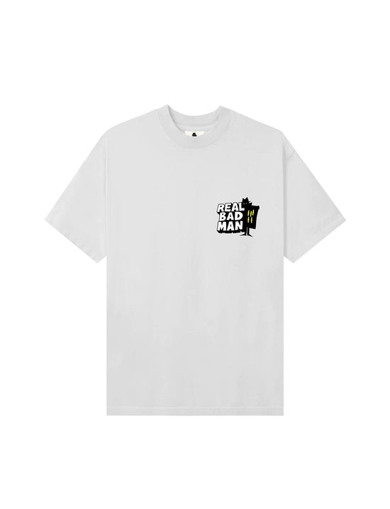 REAL BAD MAN WHO GOES THERE SS TEE (ORGANIC) WHITE