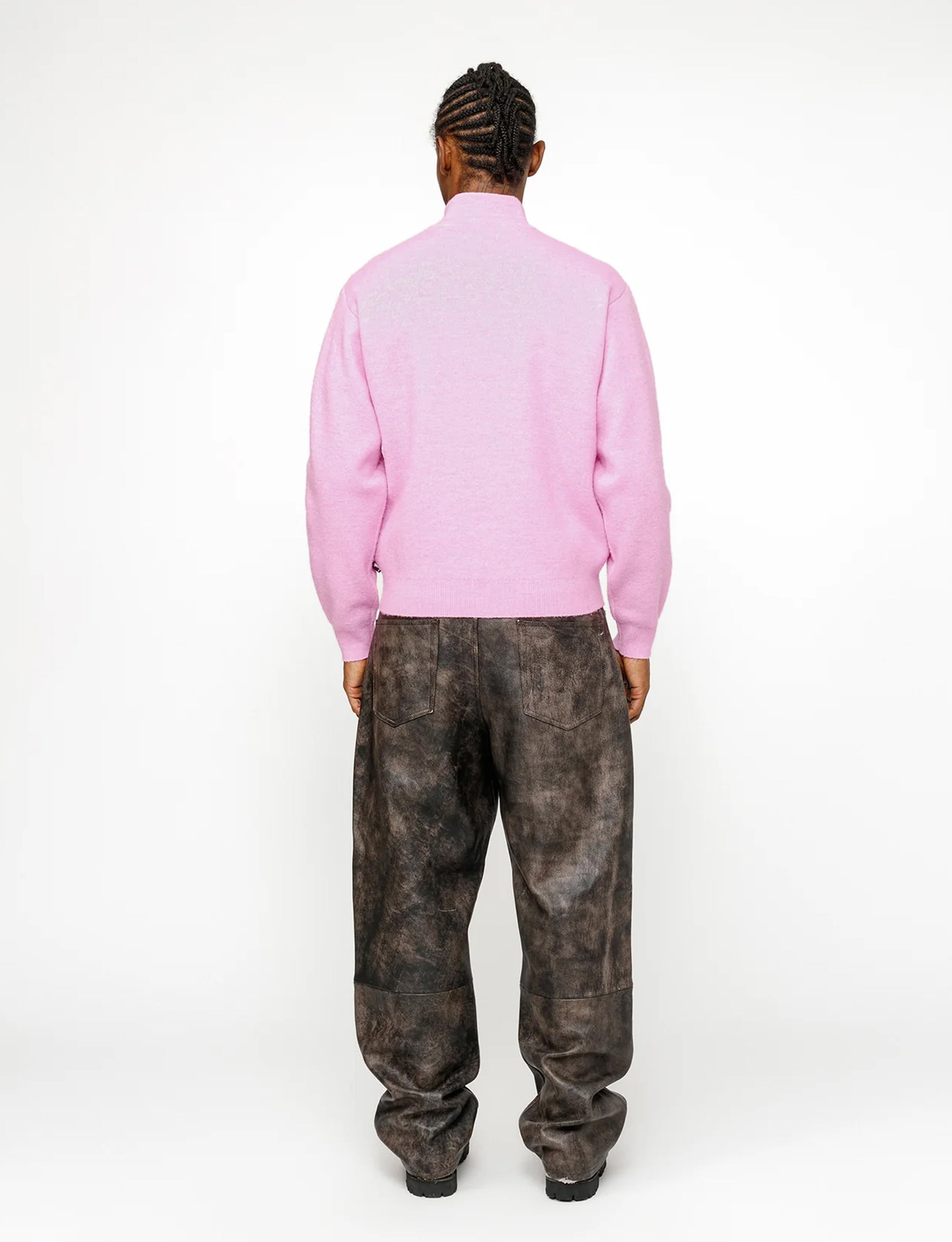 STÜSSY Half Zip Mock Neck Sweater PINK