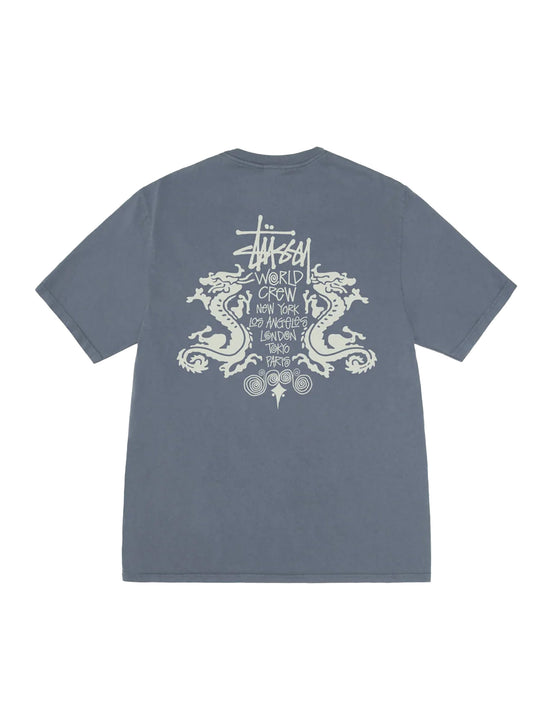STÜSSY Double Dragon Pig. Dyed Tee Navy