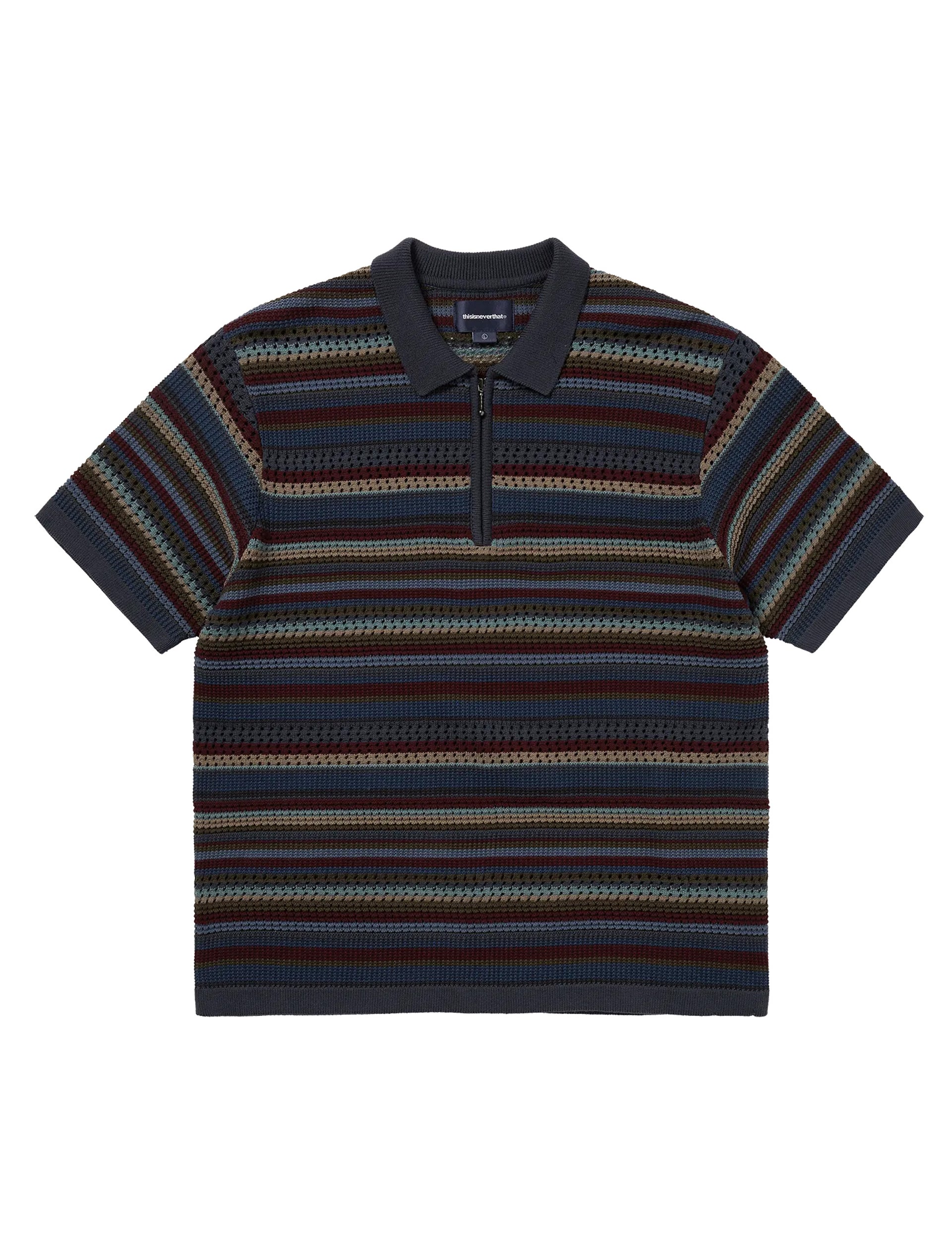 THISISNEVERTHAT  Striped S/S Knit Polo Dark Navy