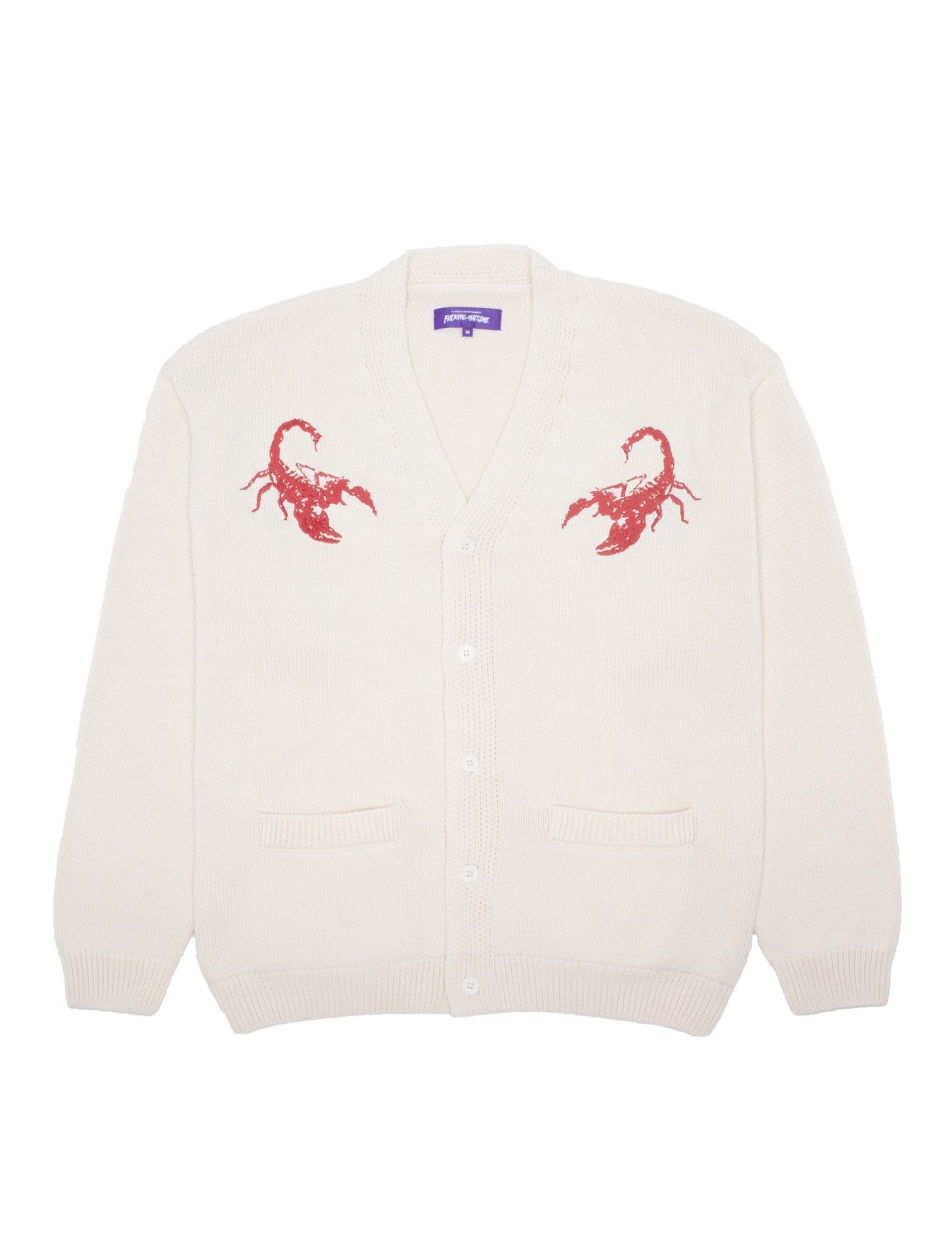 FUCKING AWESOME EMBROIDERED SCROPION CARDIGAN WHITE