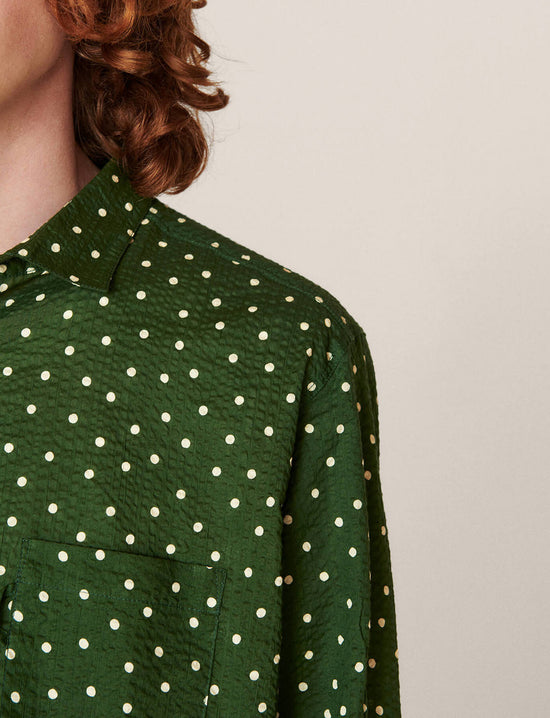 YMC CURTIS COTTON DOT PRINT SEERSUCKER GREEN