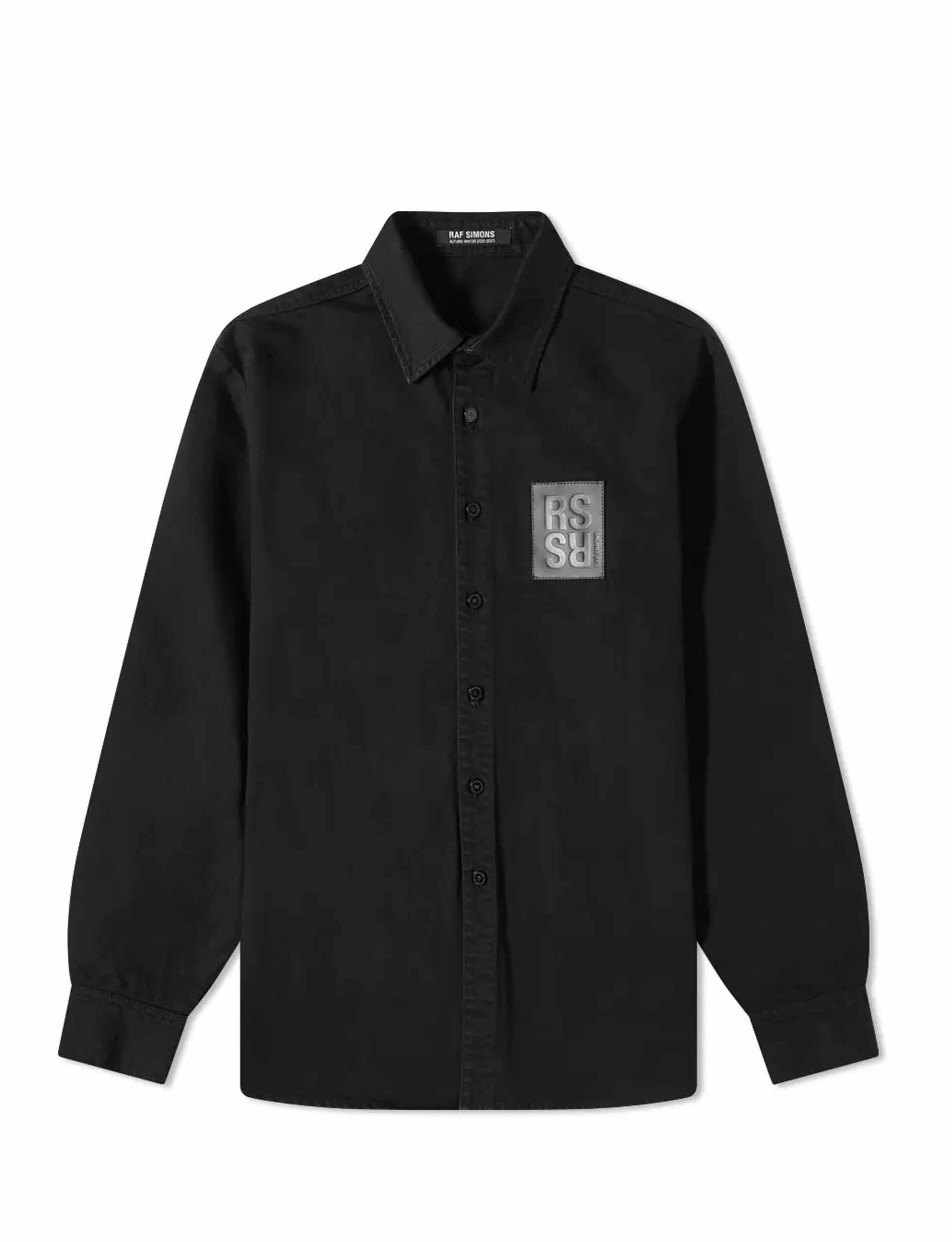 RAF SIMONS Oversized denim shirt with R pin in back