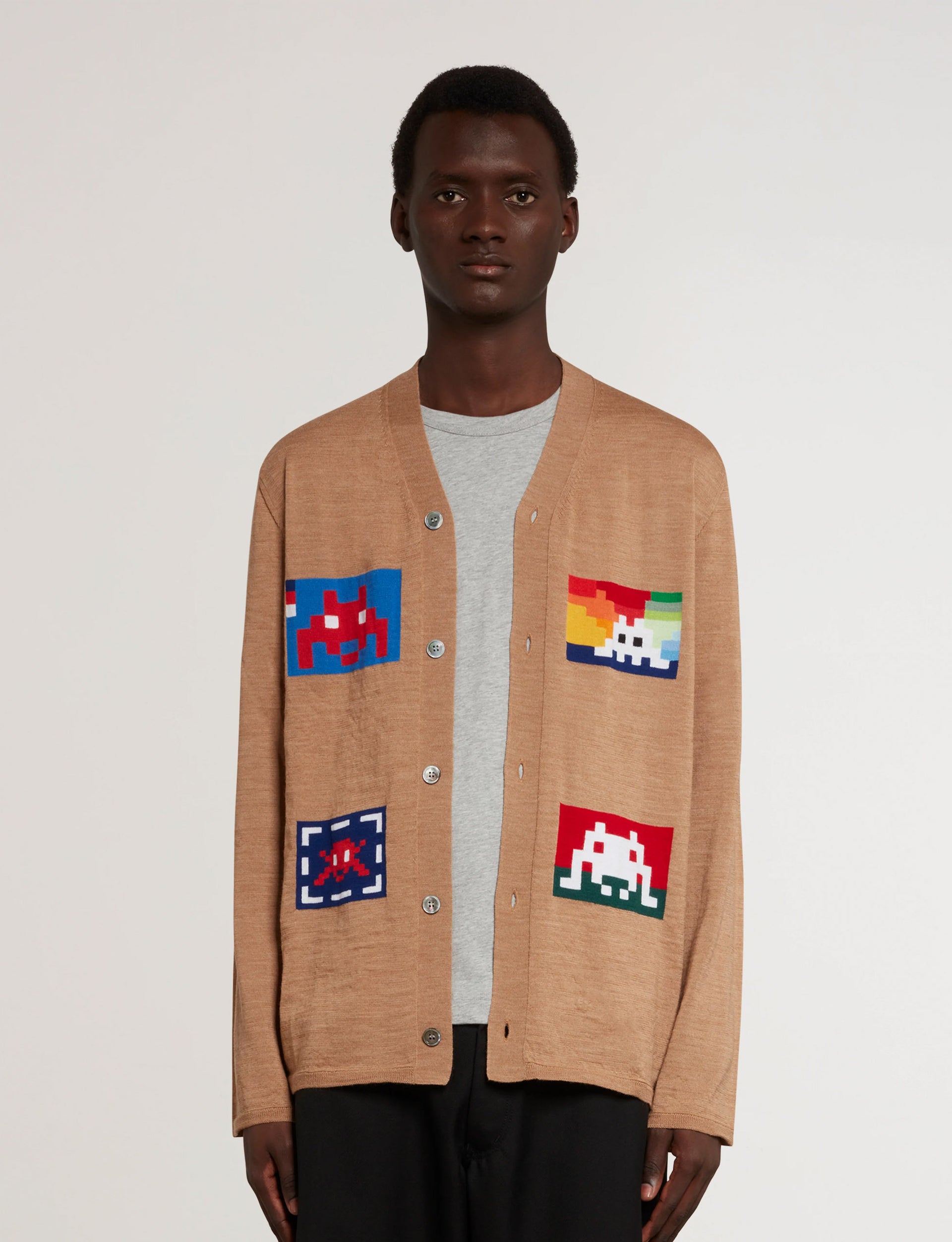 COMME DES GARÇONS SHIRT MENS CARDIGAN INVADERS CAMEL