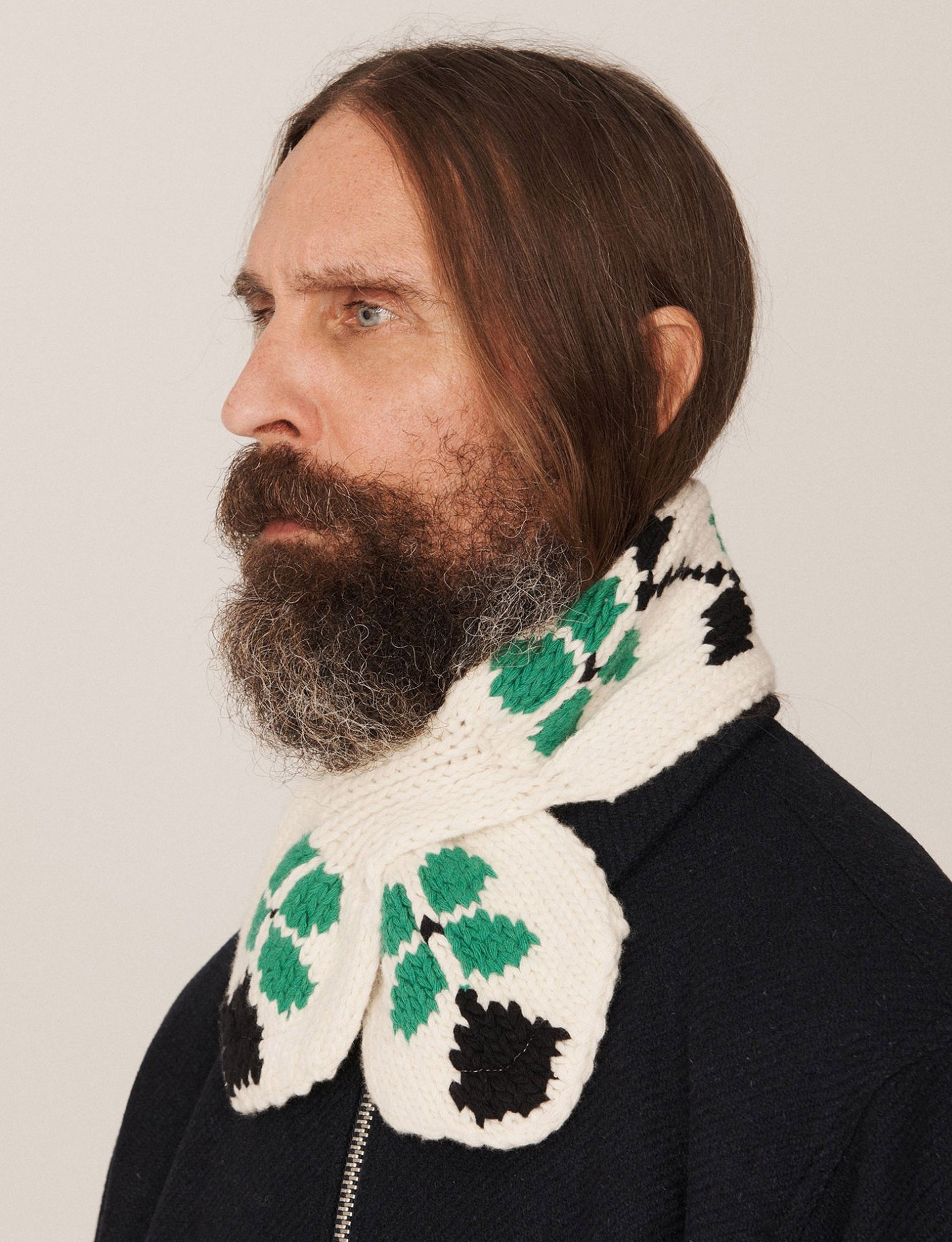 YMC FLOWER HANDKNIT WOOL SCARF MULTI