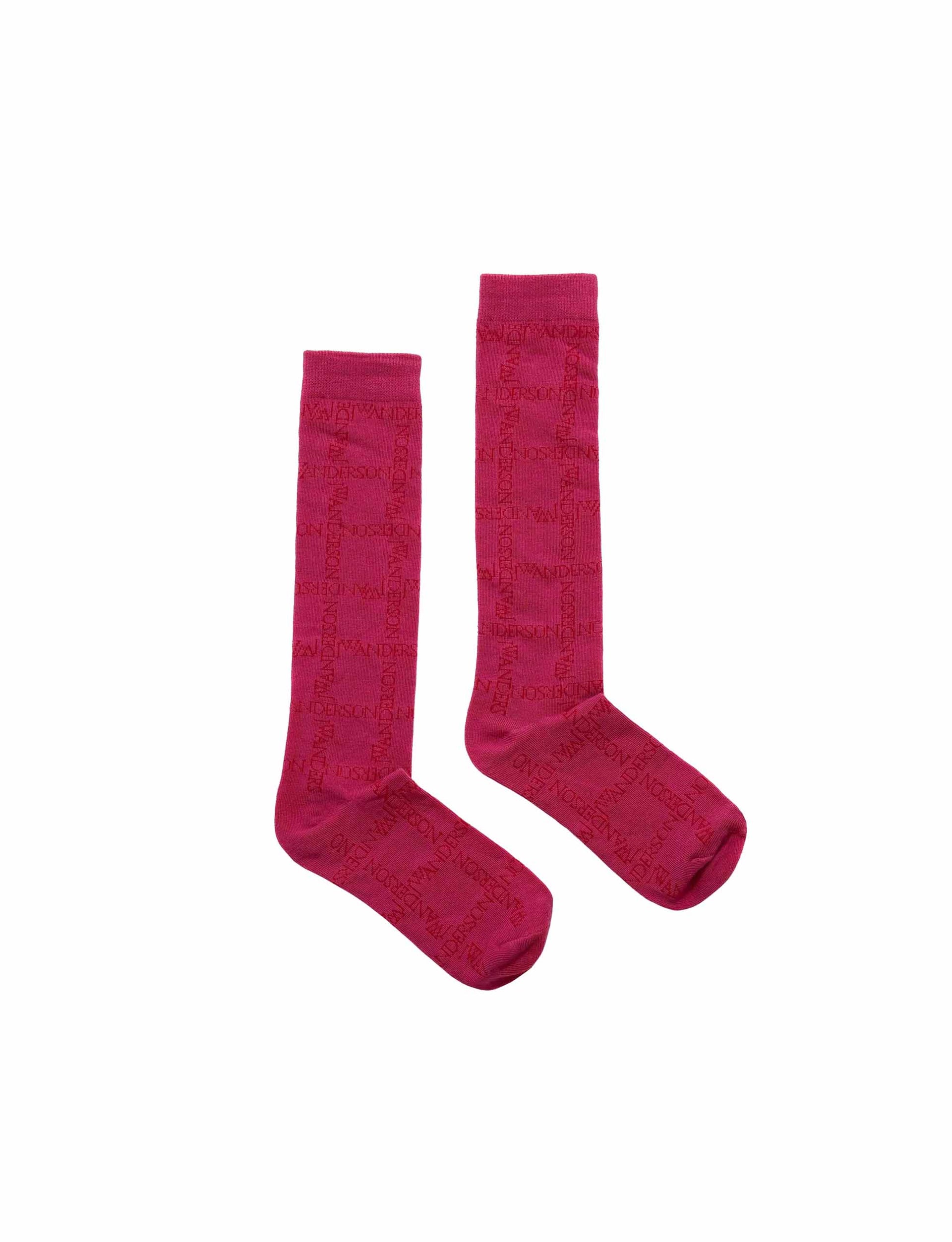 JW ANDERSON LOGO GRID LONG ANKLE SOCKS PINK