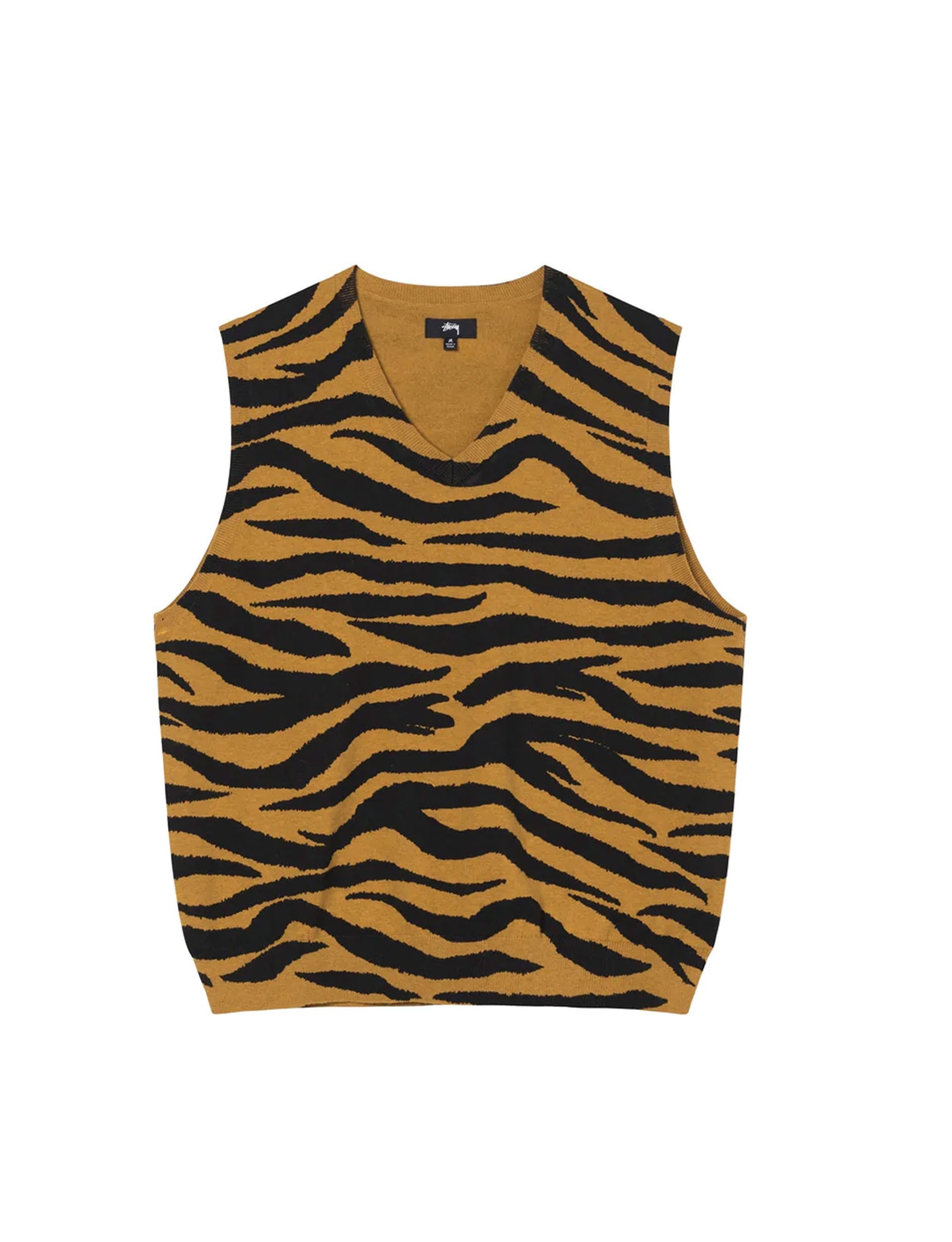 STÜSSY Tiger Printed Sweater Vest MUSTARD