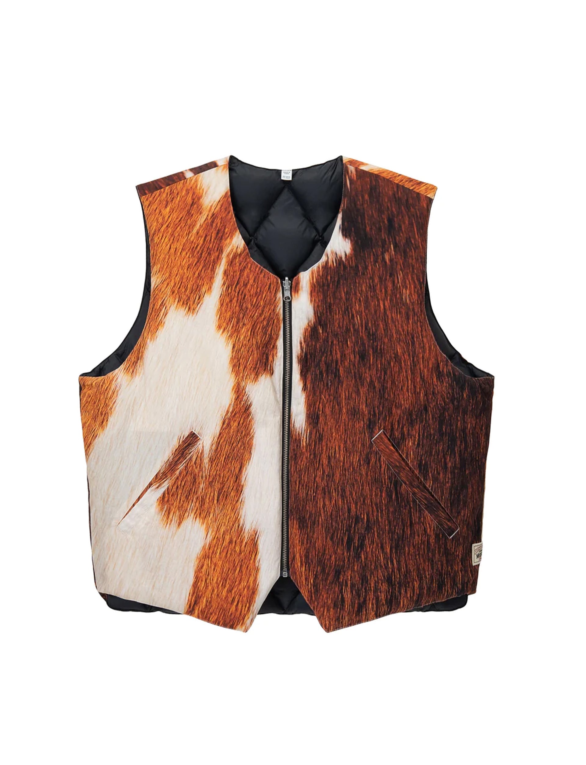 STÜSSY REVESRIBLE QUILTED VEST COWHIDE