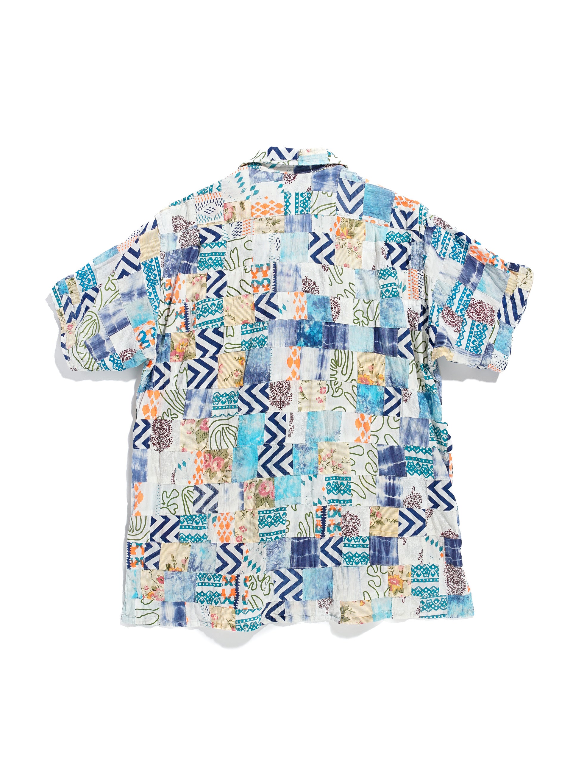 ENGINEERED GARMENTS Camp Shirt White/Blue Ethno Print Patchwork