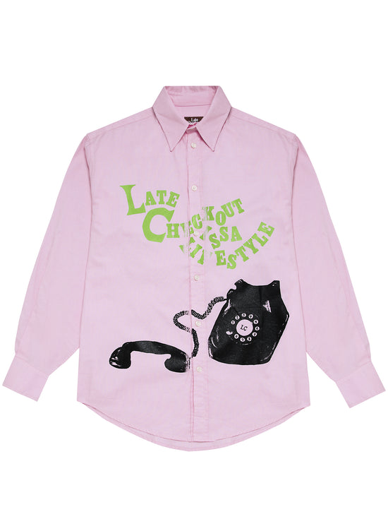 LATE CHECKOUT Printed Oxford pink Shirt