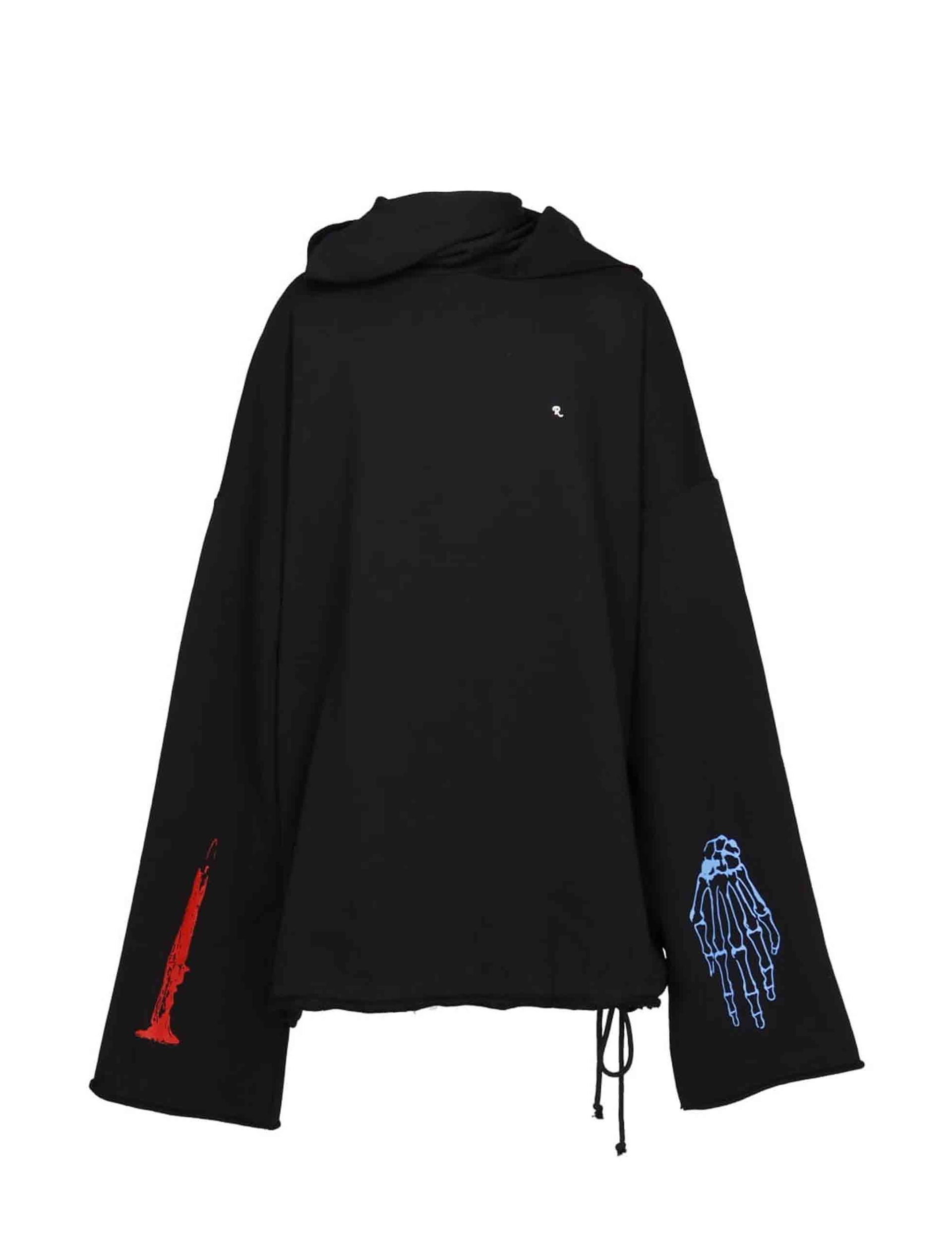 RAF SIMONS Oversized printed scarf hoodie with cords at hem