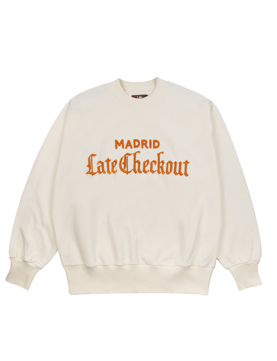 LATE CHECKOUT White/Orange Crewneck Sweatshirt